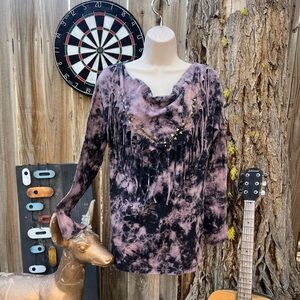 Tie-Dye Studded Fringe Women's Top